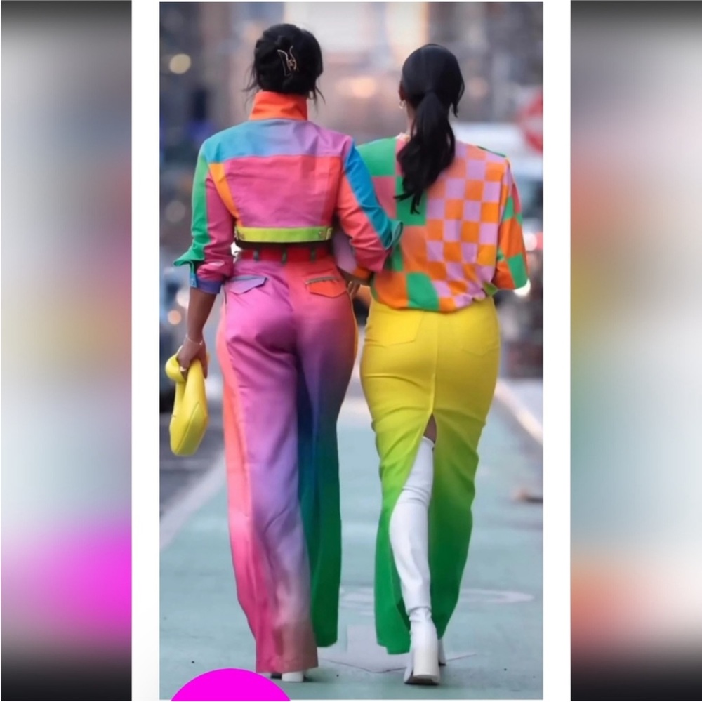 BRUCE GLEN Cupro Sunrise Prism Wide Leg Trouser Pants Rainbow size 29 NEW - Picture 7 of 15
